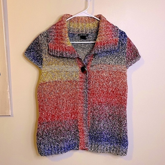 Lauren Michelle Multi Color Block Cap Sleeve Cardigan Sweater Size Large **EUC** - Picture 1 of 5